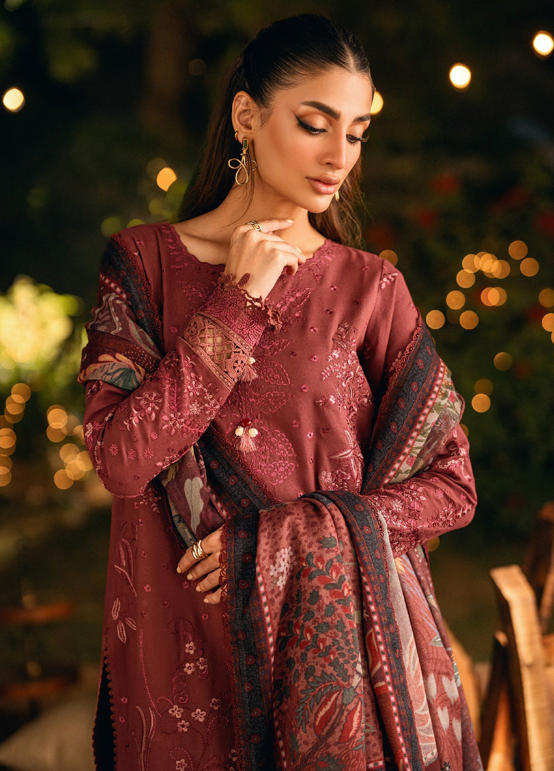 Florent Serenity Embroidered Woolen Shawls Unstitched Karandi Suits 3 Piece FL25WS FL-6B - Winter Collection