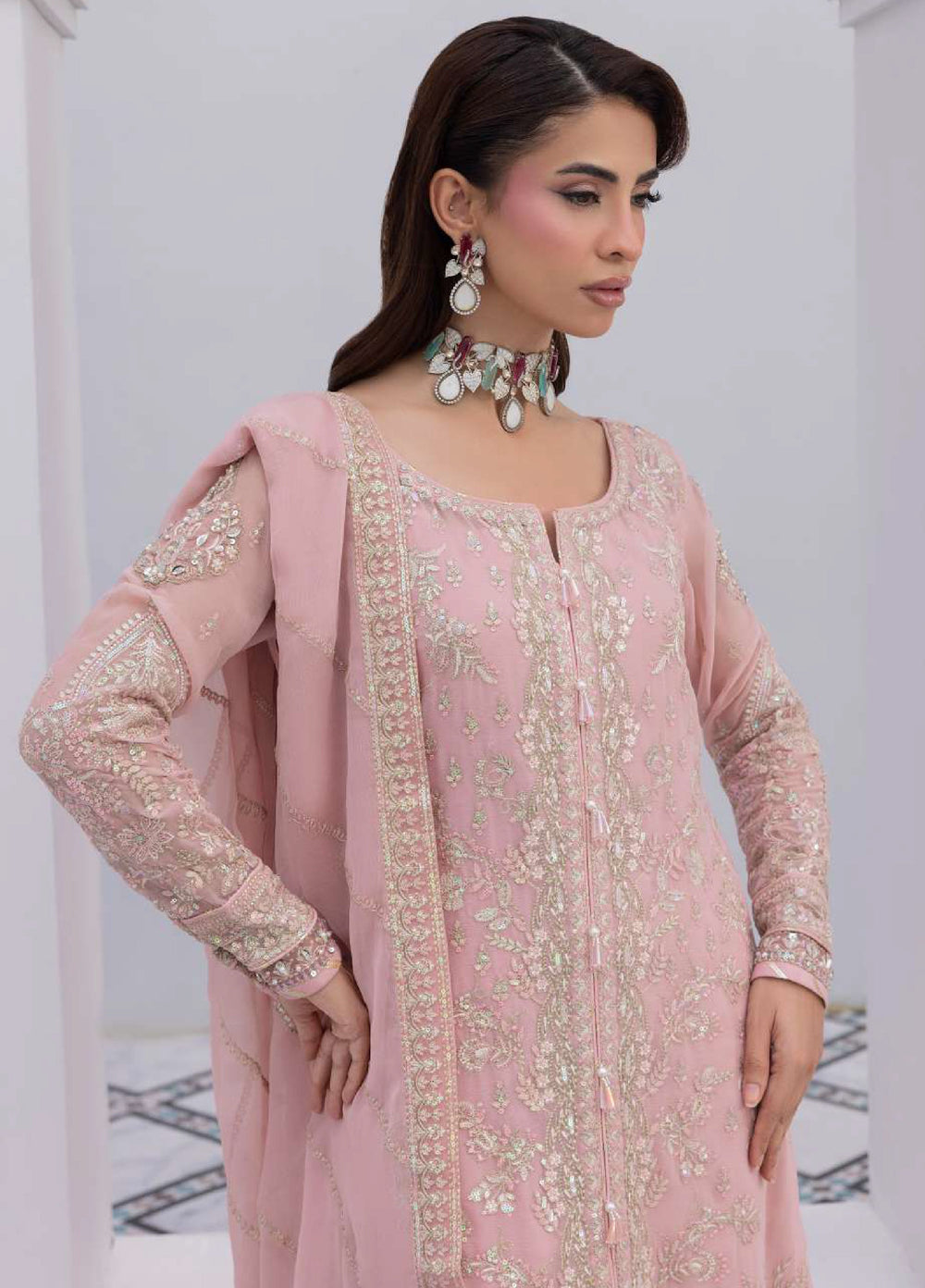 Maeri by Gulaal Unstitched Embroidered Chiffon 4 Piece Suit GL26UMC Perle D-44 - Festive Collection