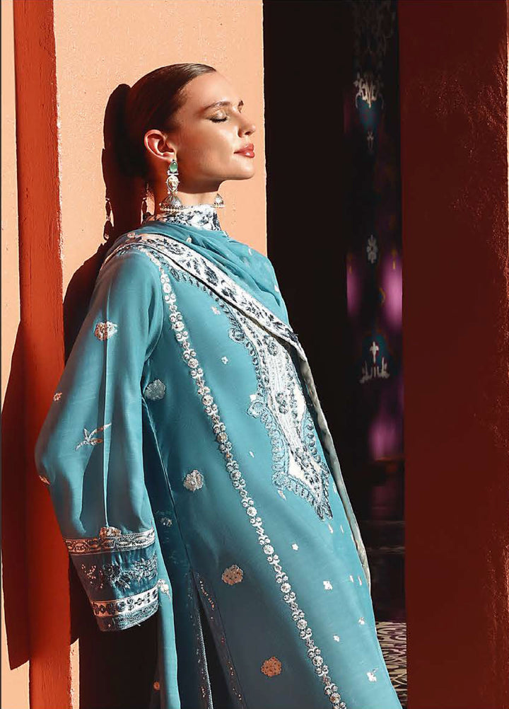 Nuvera Hemline by Mushq Unstitched Raw Silk Embroidered 3 Piece Suit MU26UNH D-8 Glinda - Festive Collection