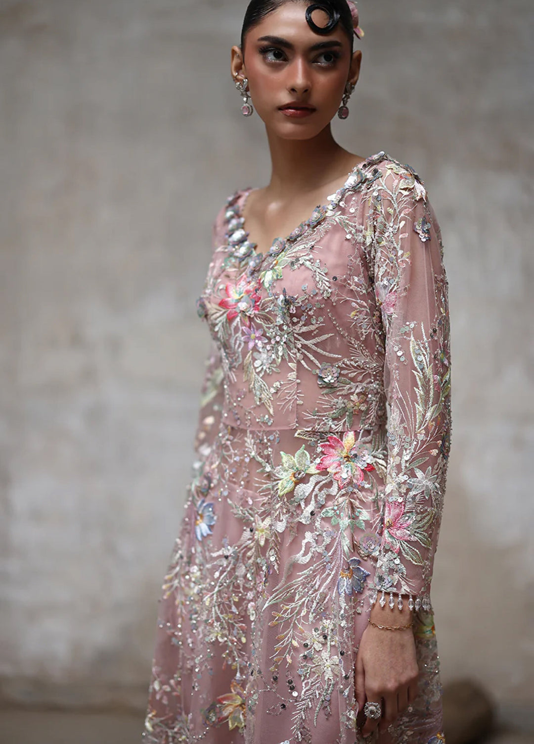 Threads And Motifs Women Pret Net Embroidered Dress 1 Piece 9773.5 - Formals Collection