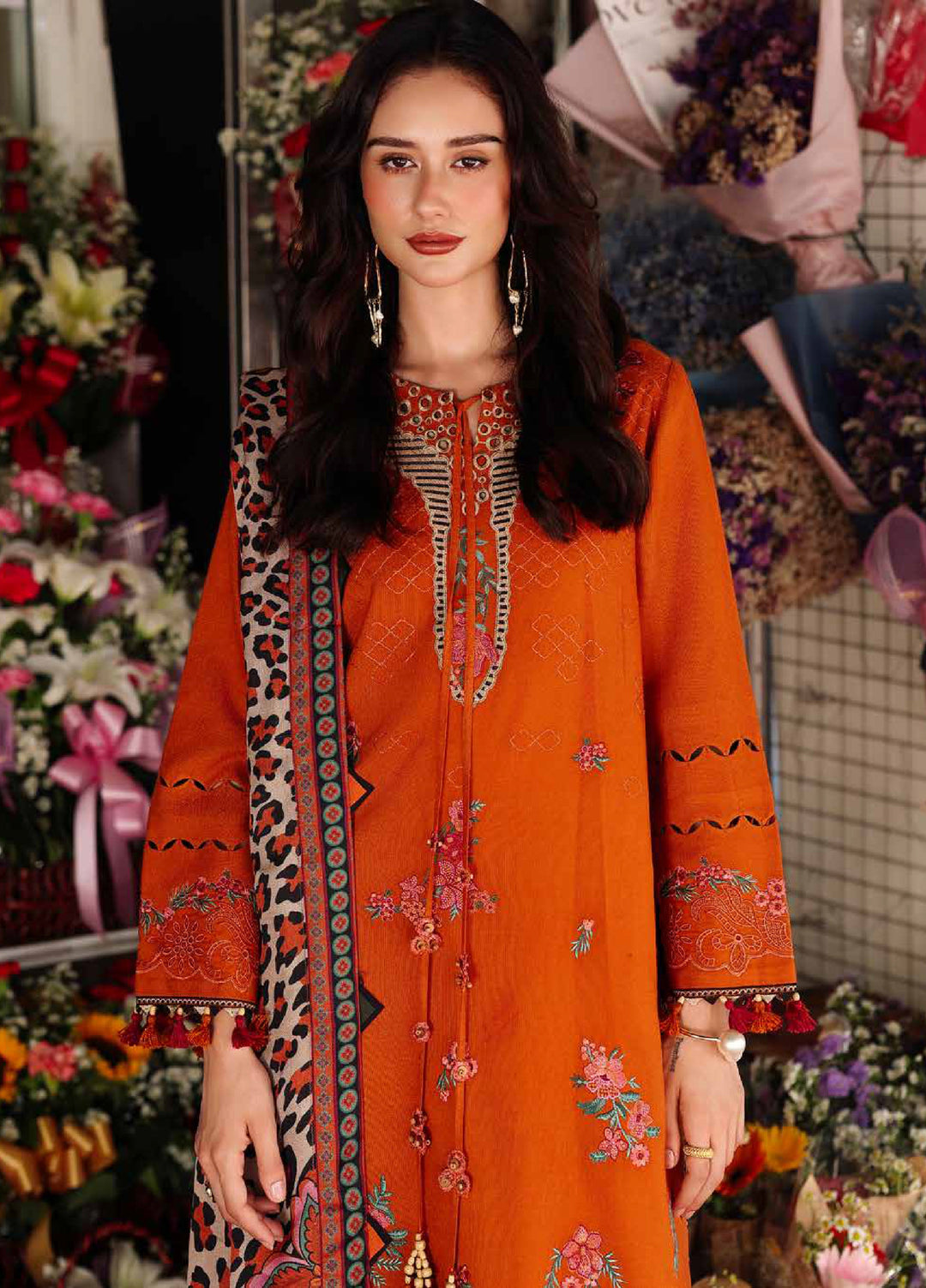 Poshima by Charizma Embroidered Peach Leather Suits Unstitched 3 Piece CZ25PW PSW5-03 - Winter Collection