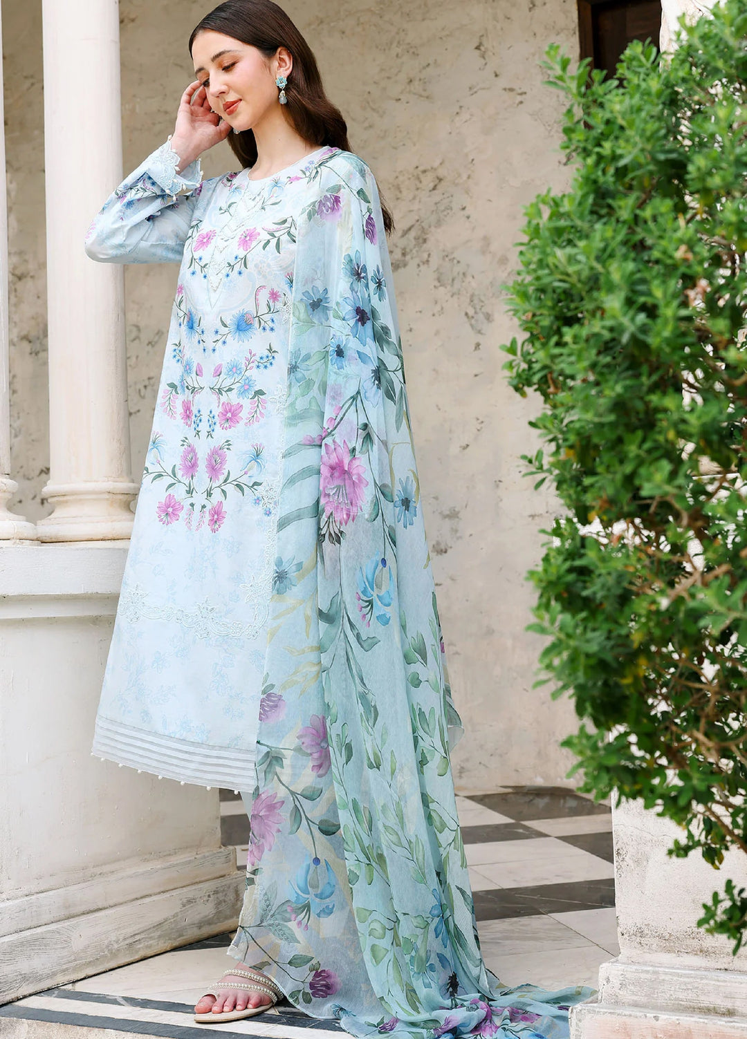 Cross Stitch Unstitched Embroidered Lawn 3 Piece Suit CS26ULE Aqua Glint - Eid Collection