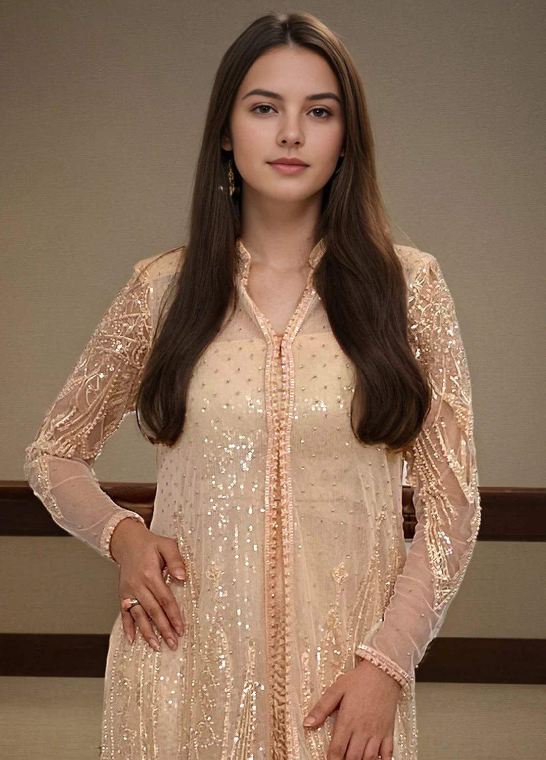 Threads And Motifs Women Pret Net Embroidered Jacket Crushed Trouser 2 Piece 9751.5 - Formals Collection