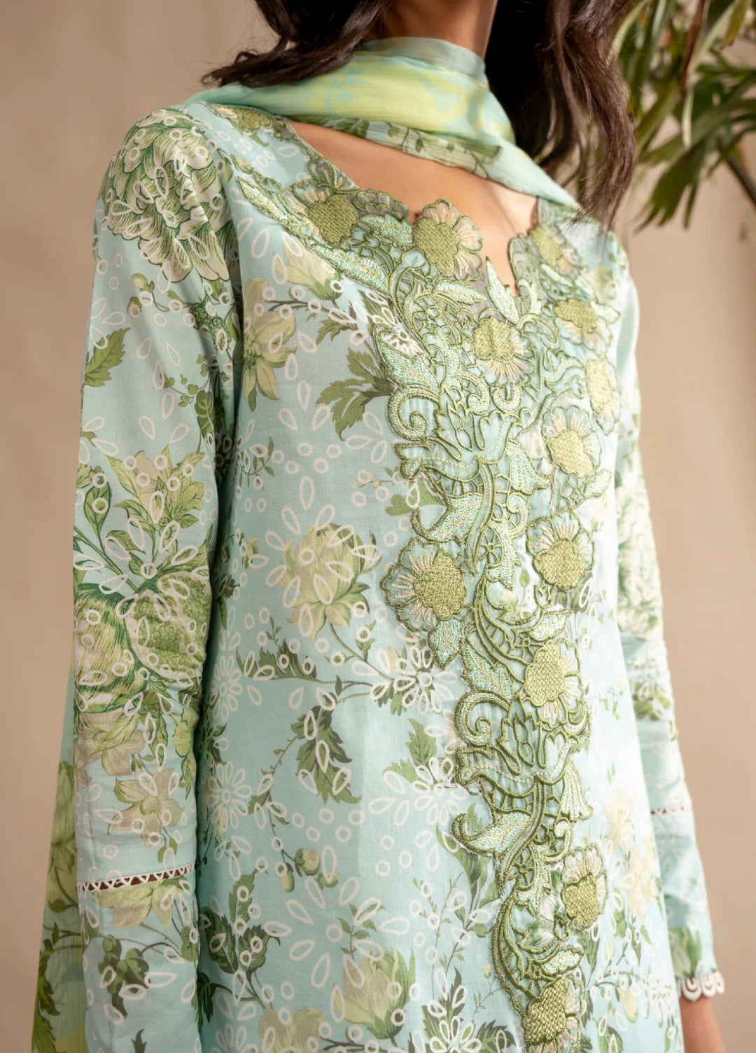 Meraki by Asifa and Nabeel Unstitched Embroidered Lawn 3 Pcs Suit AN26UM MSSL-12 Mint Mosaic - Summer