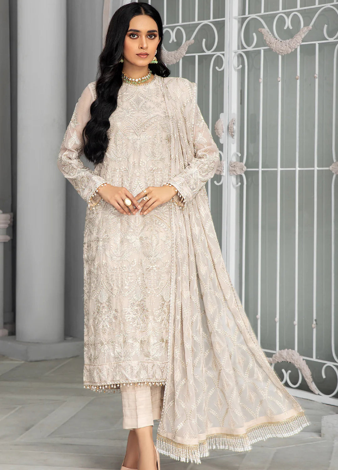 Zarif Unstitched Embroidered Chiffon 3 Piece Suit ZR26UF Bahaar ZB-08-Fauna - Festive Collection