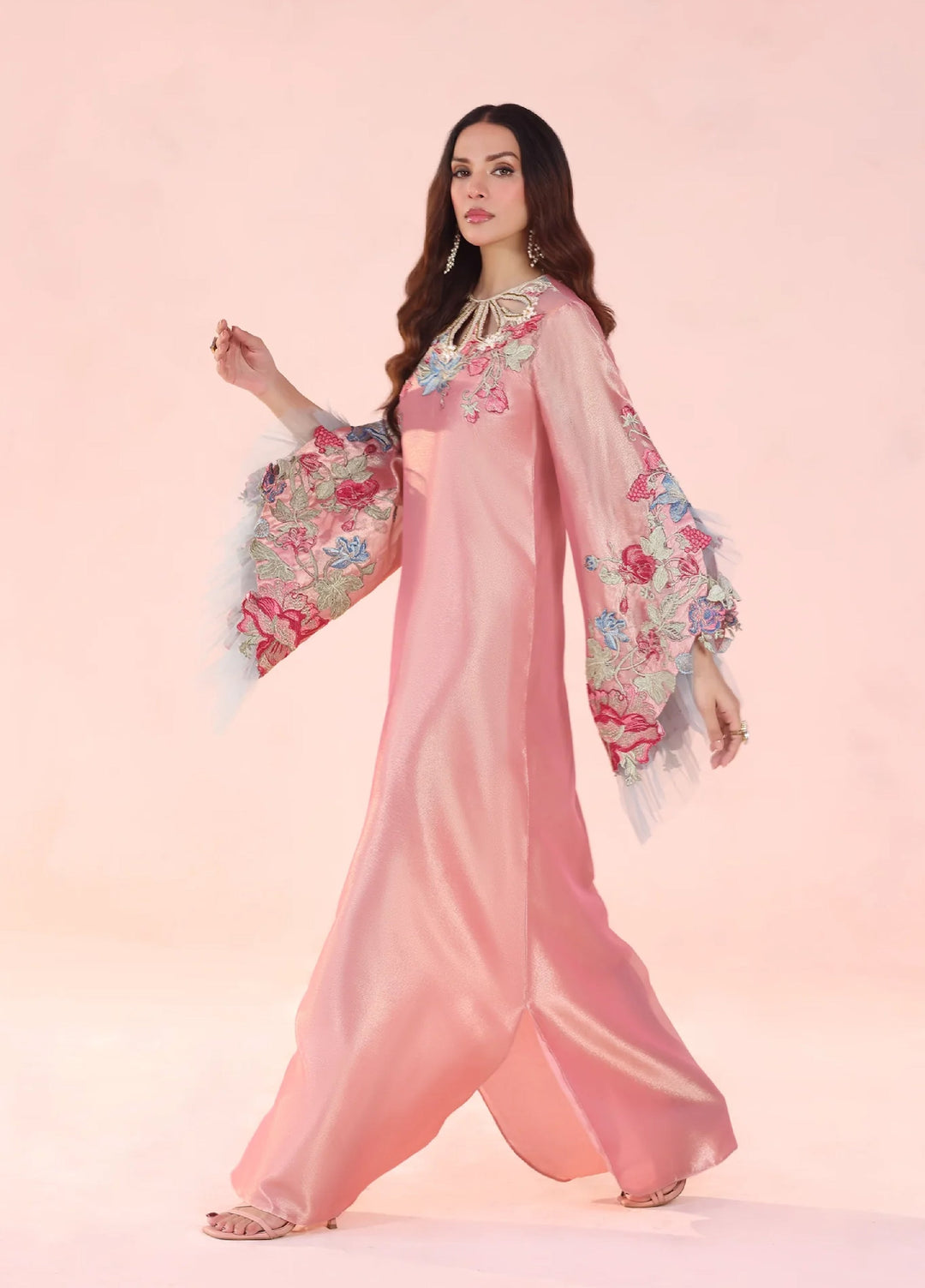 Eterna by Musferah Saad Pret Embroidered Tissue Kaftaan Moonlit Blush - Festive Collection