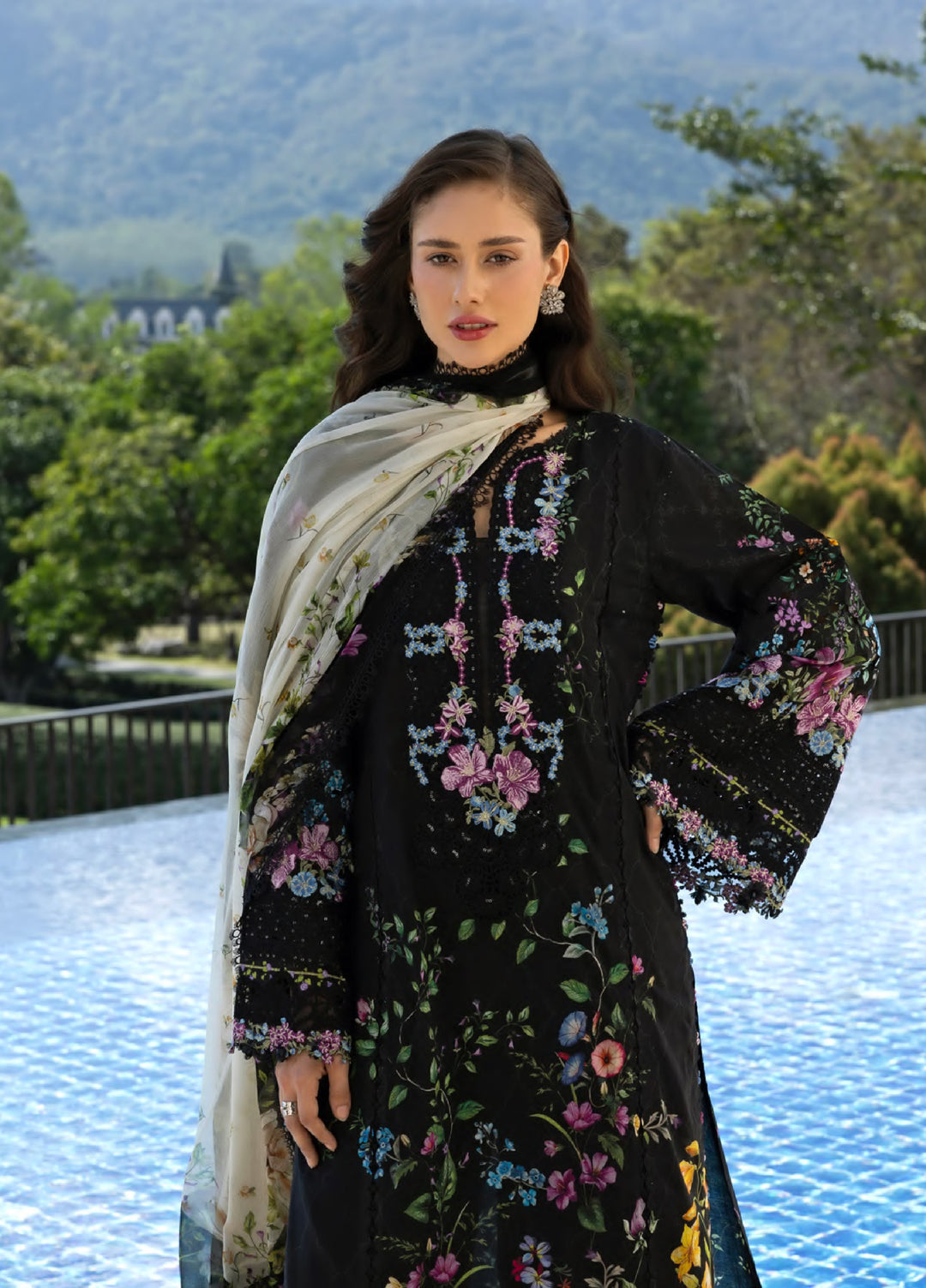Signature by Elaf Premium Unstitched Embroidered Lawn 3 Piece Suit EL26USP ESA-1B BLACK THRONE - Summer Collection