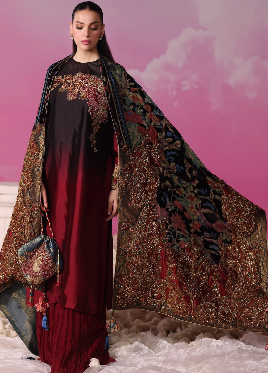 Mount Olypus by Musferah Saad Pret Embroidered Velvet 2 Piece Eternal Garnet - Festive Collection