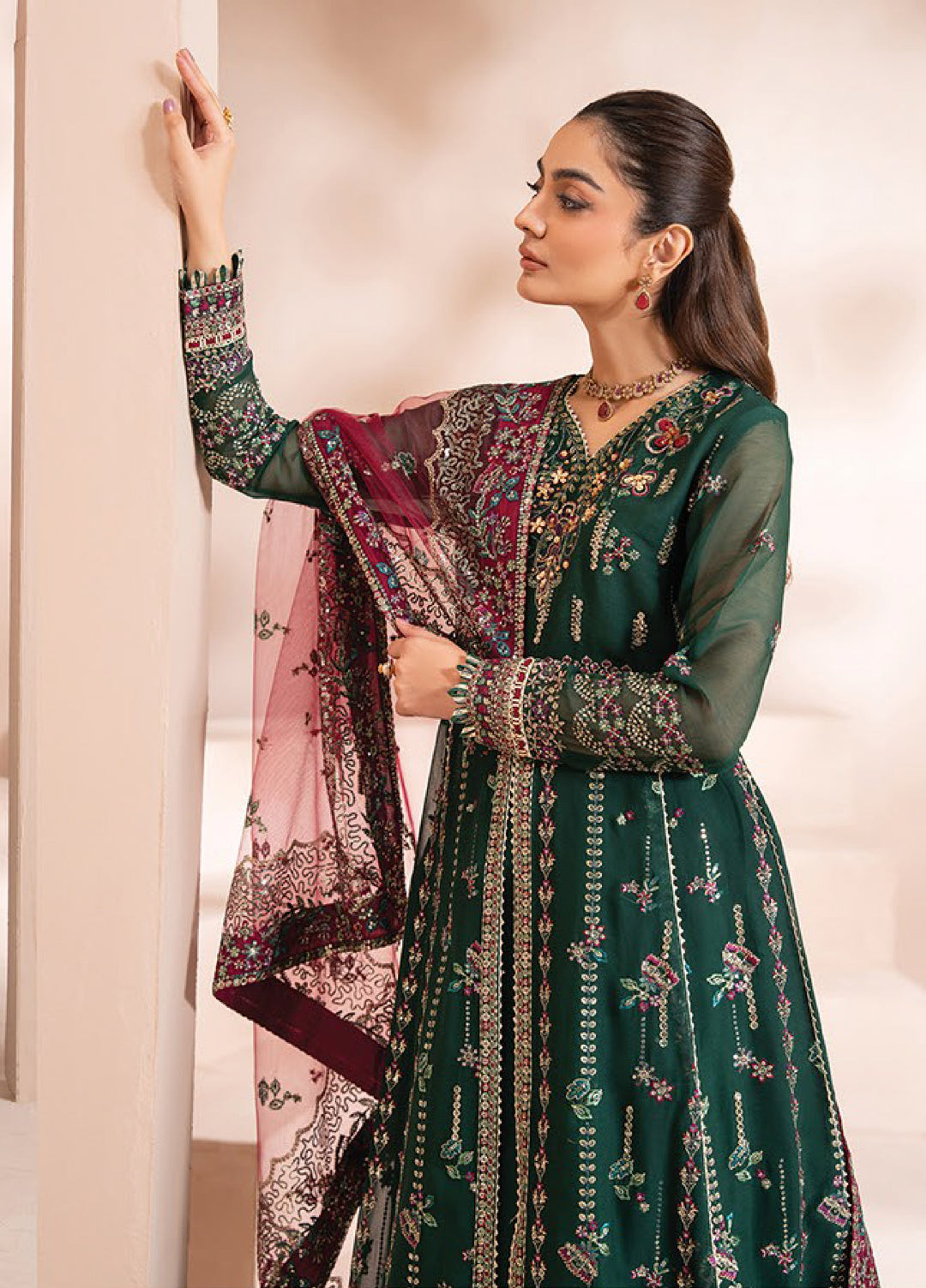 Zaeva by Xenia Formals Unstitched Embroidered Chiffon 3 Piece Suit XE26UZF 04-LAZEH - Festive Collection