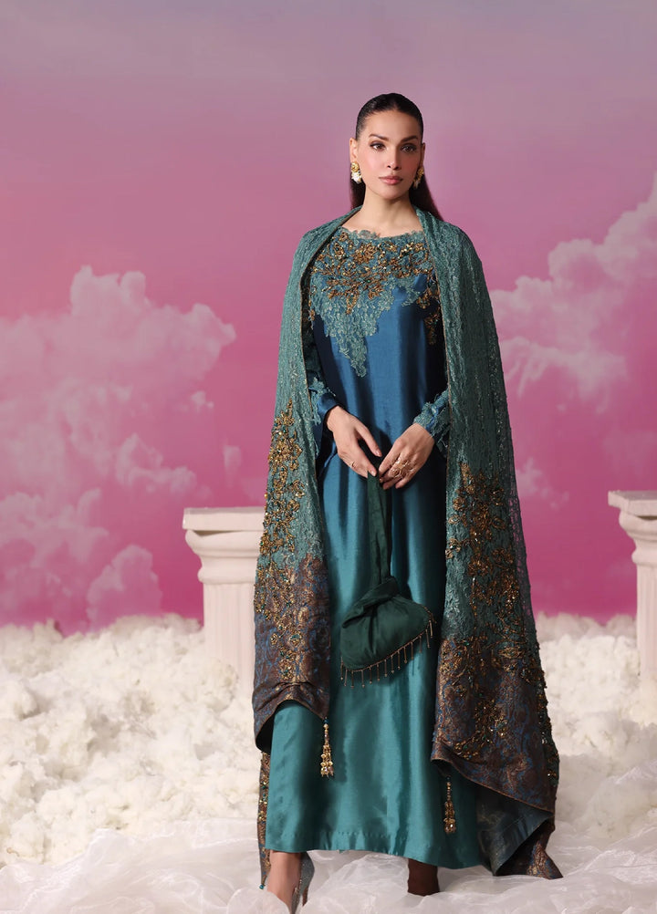 Mount Olypus by Musferah Saad Pret Embroidered Tissue Silk 2 Piece Emerald Oracle - Festive Collection