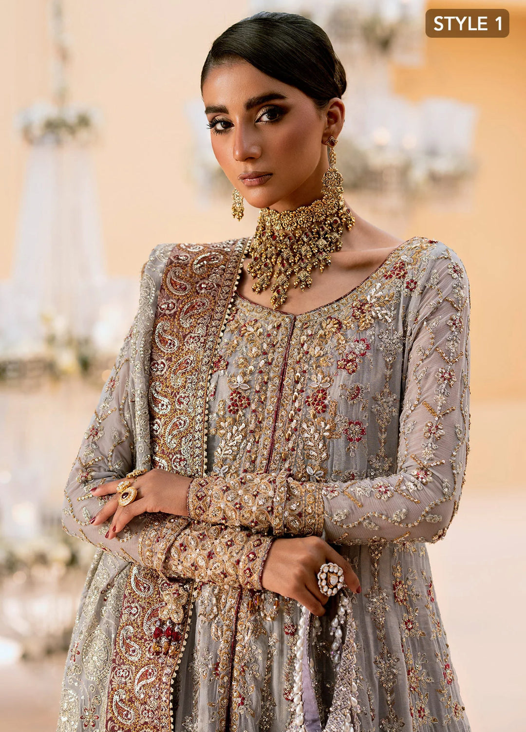 Aik Unstitched Wedding Unstitched Chiffon Embroidered 3 Piece AIK25WF LOOK 02 - Festive Collection
