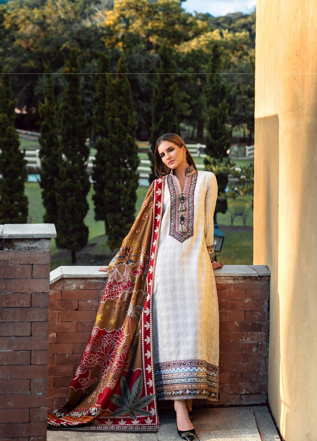 Mushq Broadway Under the Tuscan Sun Embroidered Karandi Suits Unstitched 3 Piece MQ25BT D-08 Tuscan Dawn - Winter Collection