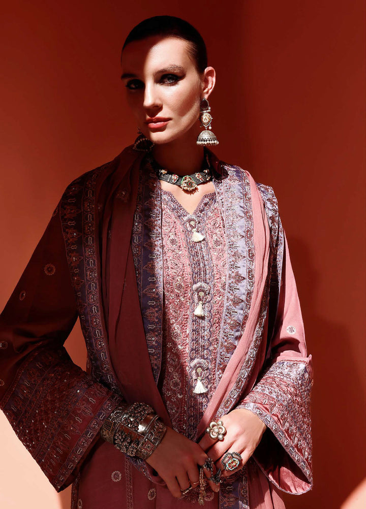 Nuvera Hemline by Mushq Unstitched Raw Silk Embroidered 3 Piece Suit MU26UNH D-4 Hermione - Festive Collection