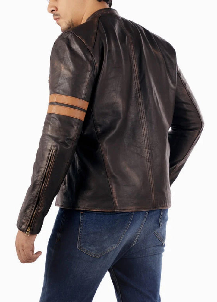 Cafe Racer Genuine Lambskin Leather Jacket-Brown