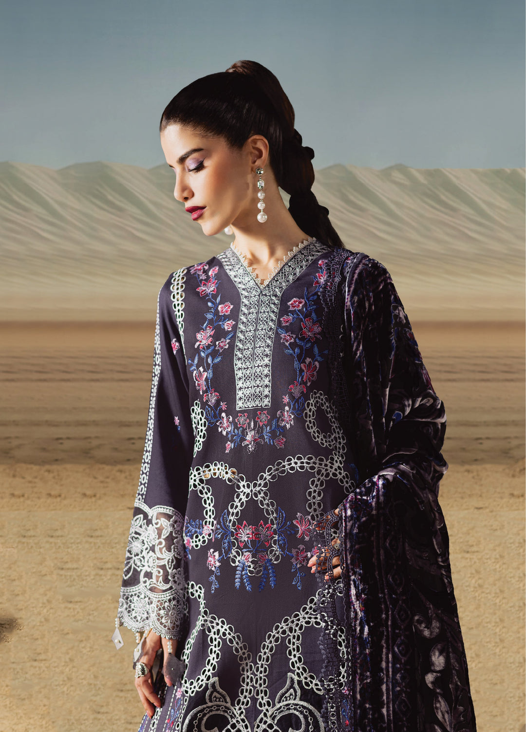 Amelia by Mahnur Unstitched Luxury Cotrai Embroidered 3 Piece Suits MN25AL AM-005 - Winter Collection