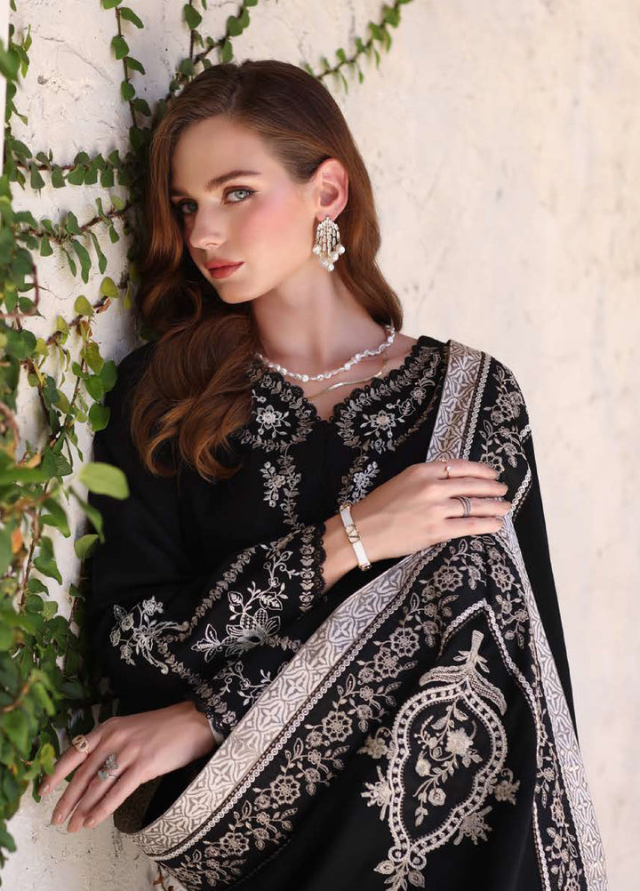 Noor by Saadia Asad Unstitched Linen Pashmina Shawl Embroidered Suits 3 Piece NSA25PW D7-Obsidian - Winter Collection