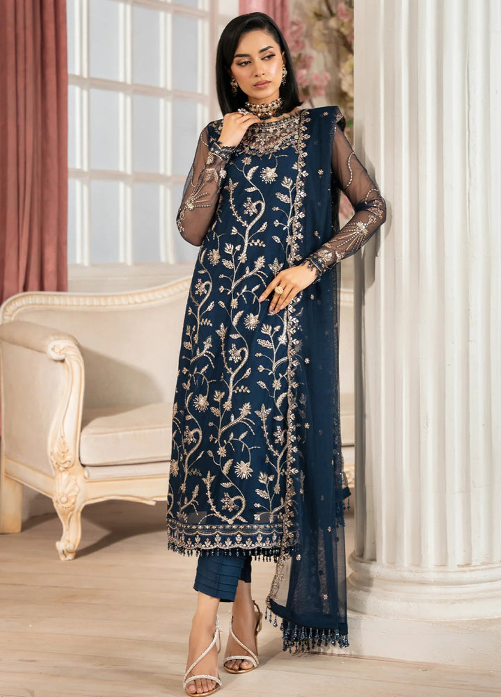 Zarif Unstitched Embroidered Net 3 Piece Suit ZR26UF Nafees ZNAF-02-Selin - Festive Collection