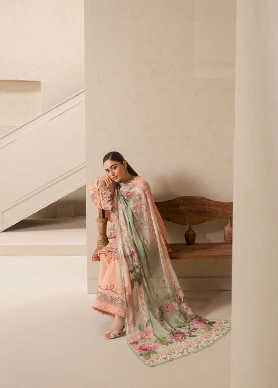 E-Craft by Elaf Unstitched Printed Lawn 3 Piece Suit EHC-3B Dustrose - Casual Collection