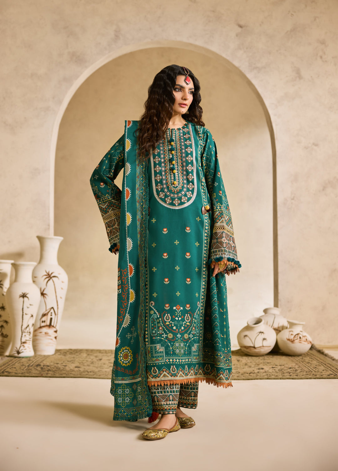 Zync by Florent One Nation Unstitched Khaddar Embroidered Suits 3 Piece FL25ON FL-1B - Winter Collection