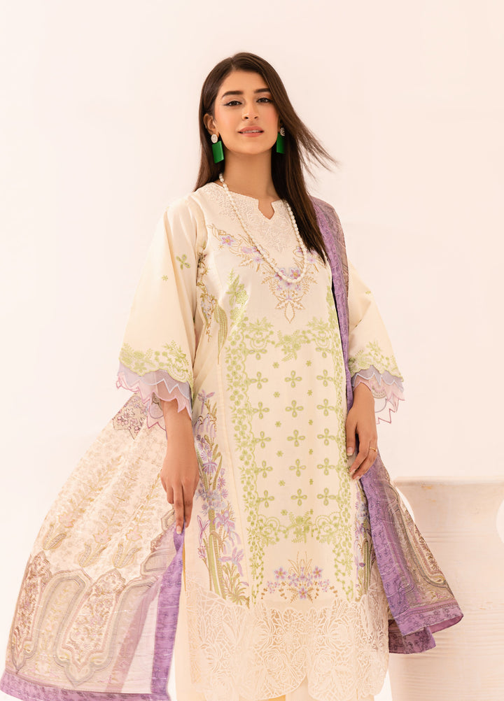Gohor e Nayab by Ruby Suleiman Pret Lawn Suits 3 Piece Soft Ivory - Festive Collection