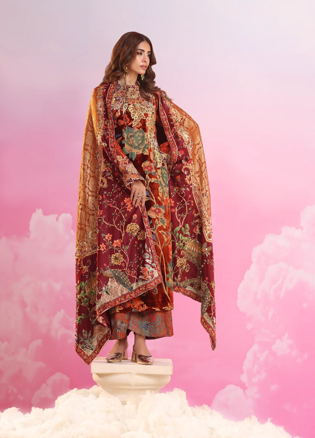 Mount Olypus by Musferah Saad Pret Embroidered Devore 2 Piece Eternal Flame - Festive Collection