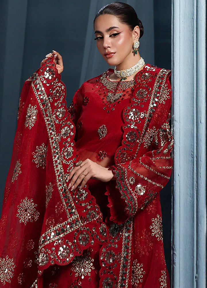Zynoria by Saffron Unstitched Organza Embroidered Suits 3 Piece SFR25Z Rubellite - Festive Collection