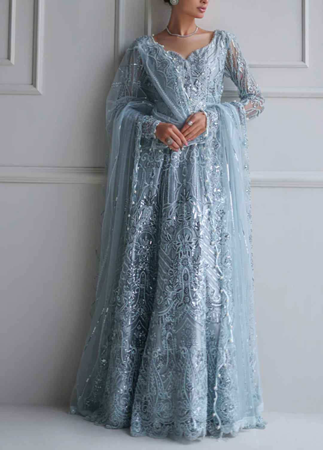 Threads And Motifs Women Pret Net Embroiderd Maxi and Dup 2 Piece 9833.4 - Formals Collection