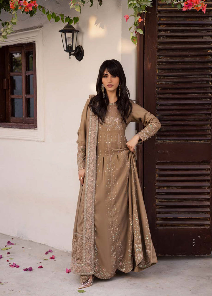 Nureh Exclusive Unstitched Luxury Leather Peach Embroidered Suits 3 Piece NU25EL NE-212 - Winter Collection