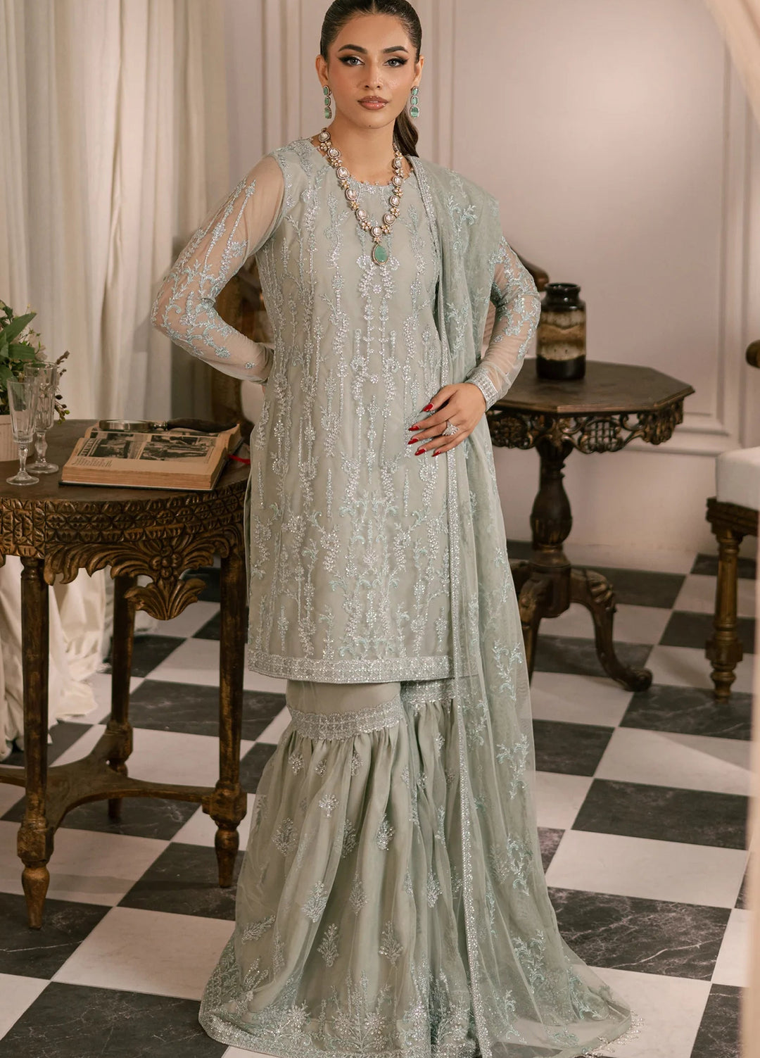 Zarif Unstitched Embroidered Net 3 Piece Suit ZR26UF Inayat ZRI-02-Gulzaar - Festive Collection