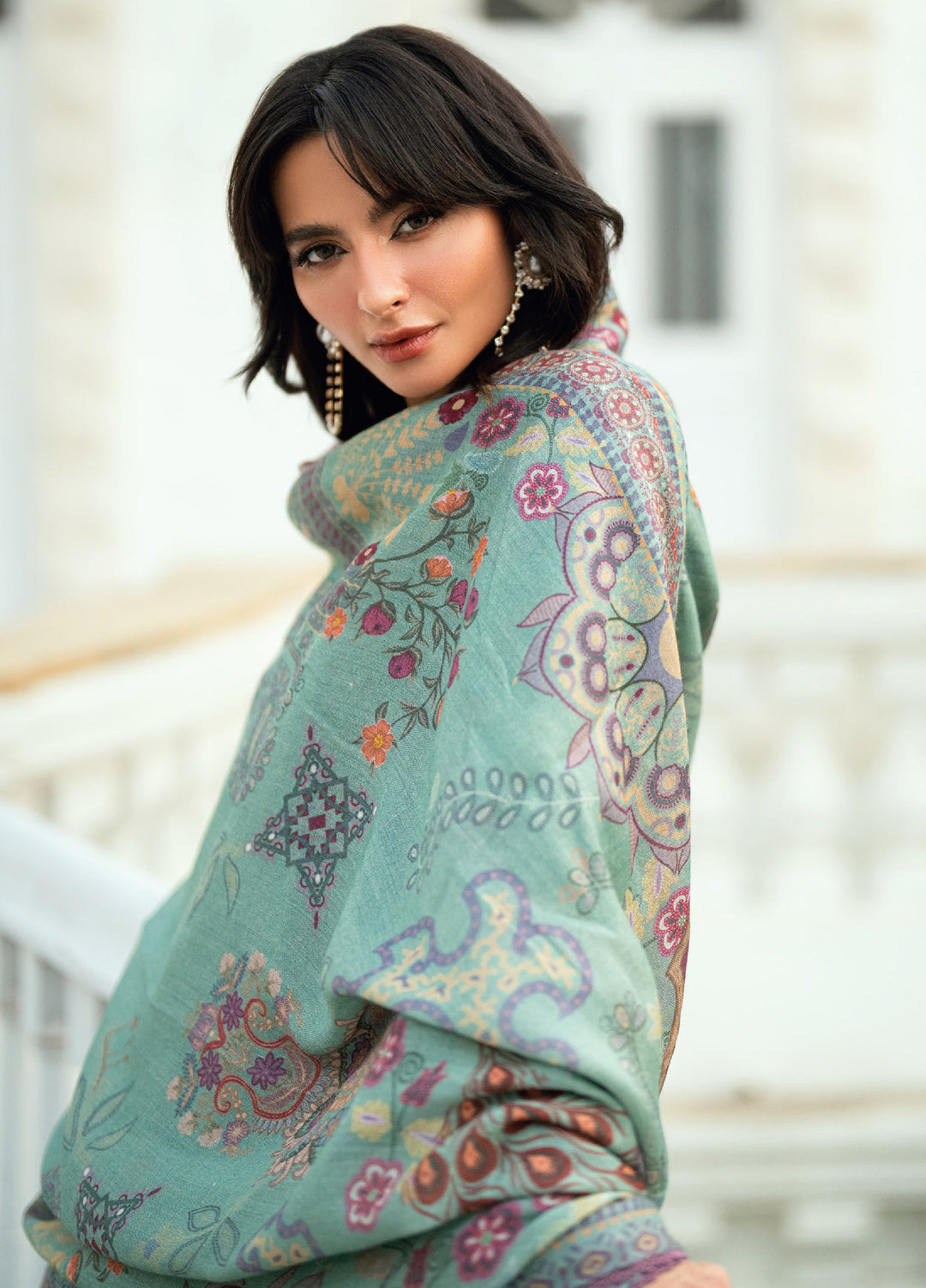 Florent Serenity Embroidered Woolen Shawls Unstitched Karandi Suits 3 Piece FL25WS FL-8A - Winter Collection