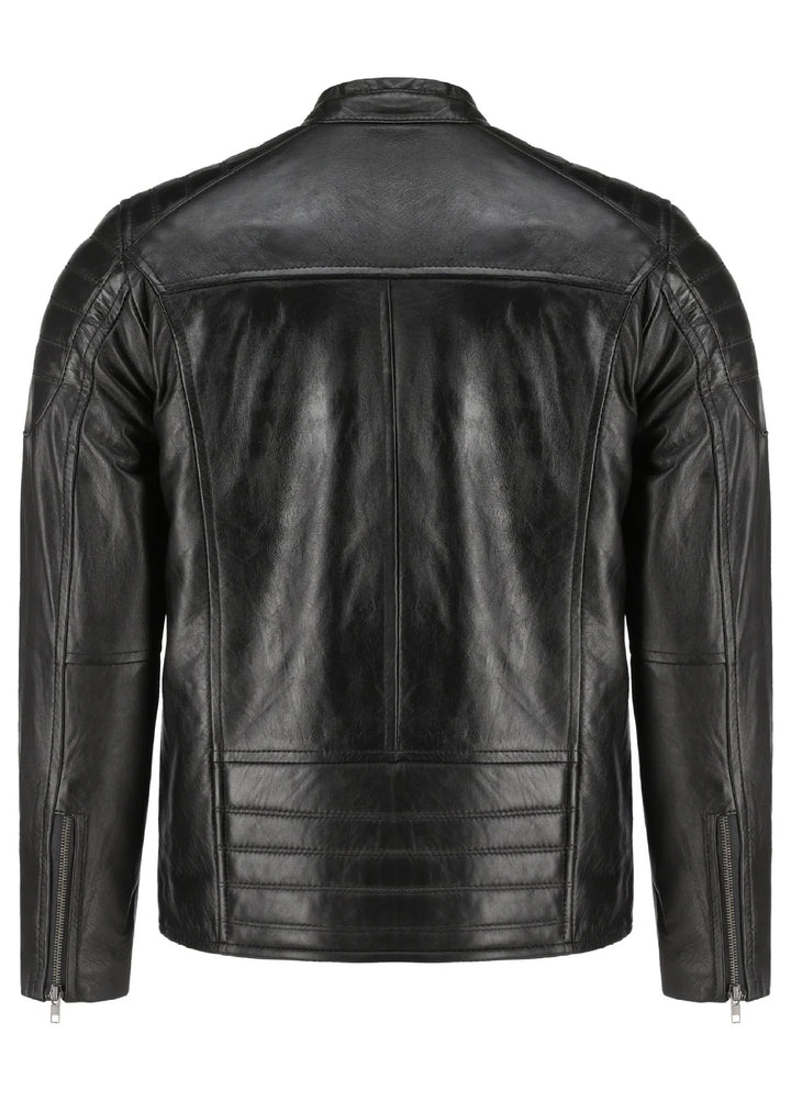 Mens Black Lambskin Biker Style Leather Jacket