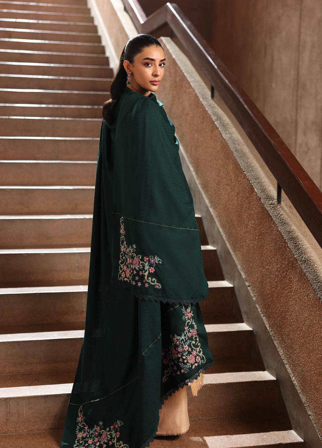 Rajbari Premium Unstitched Peach Winter Shawl Exclusive Embroidered Suits 3 Piece RB25PW D-7 - Winter Collection