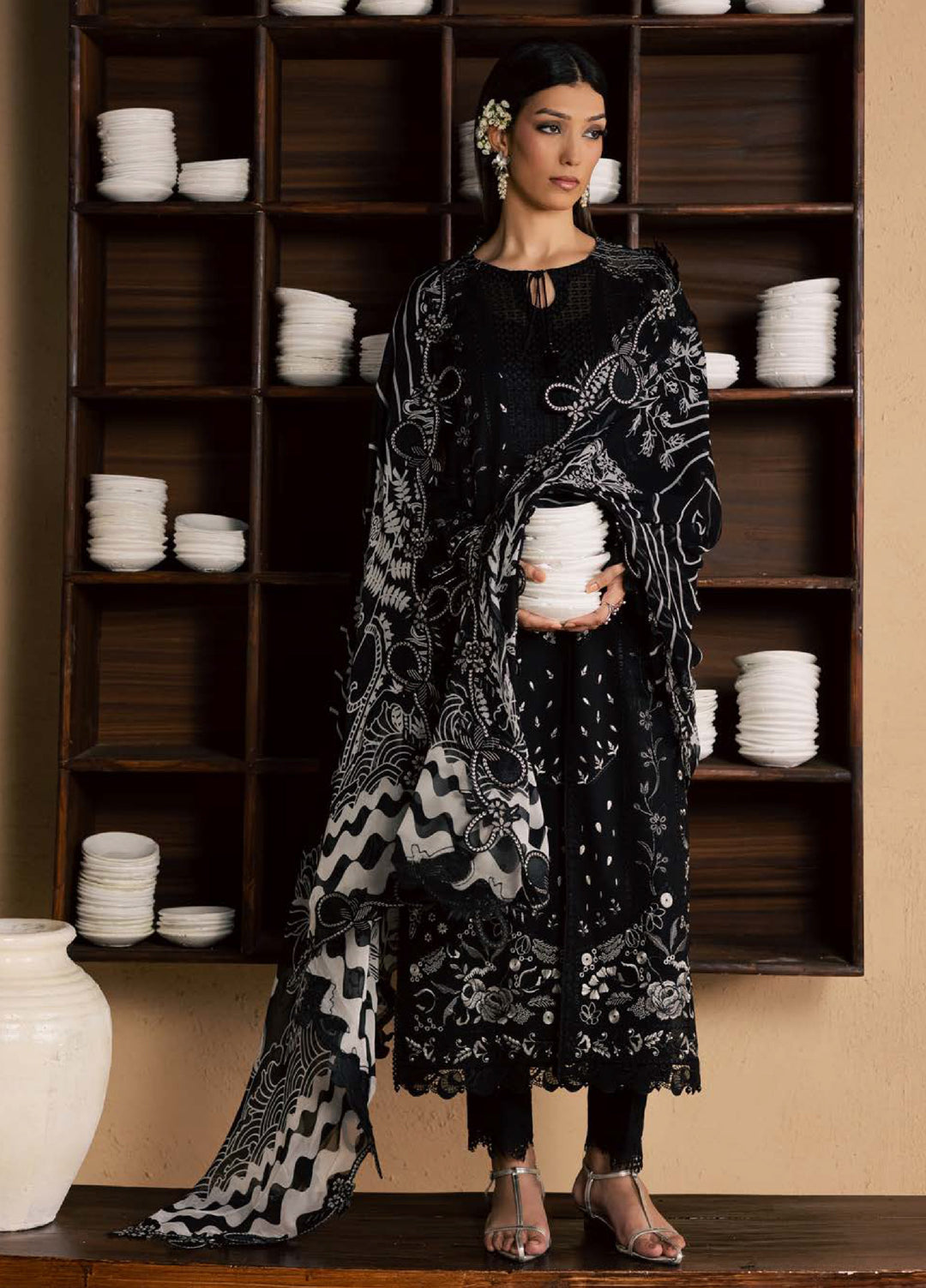 Koyal Monochrome by Nureh Unstitched Embroidered Lawn 3 Piece Suit NU26UKM NE-268 - Casual Collection