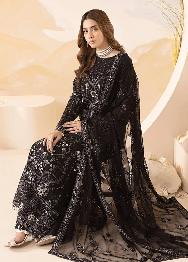 Lavish Premium Unstitched Embroidered Chiffon 3 Piece Suit Raven - Wedding Collection