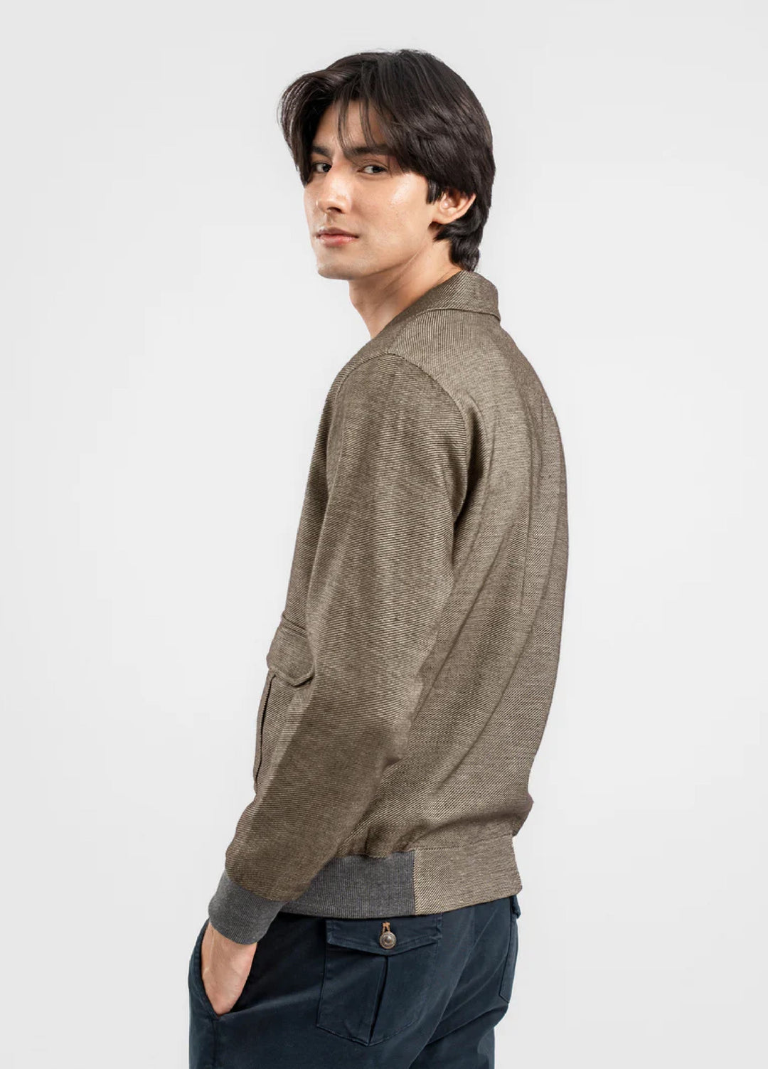 Brumano Ready To Wear Solids Cotton 1 Piece Men Brown Casual Collar Jacket With Cargo Pocket 0-11-025-5036 - Winter Collection