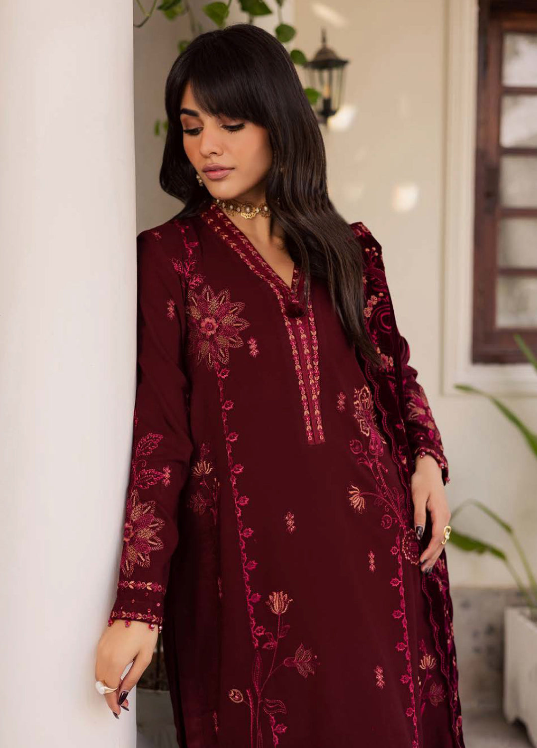 Nureh Exclusive Unstitched Luxury Leather Peach Embroidered Suits 3 Piece NU25EL NE-211 - Winter Collection