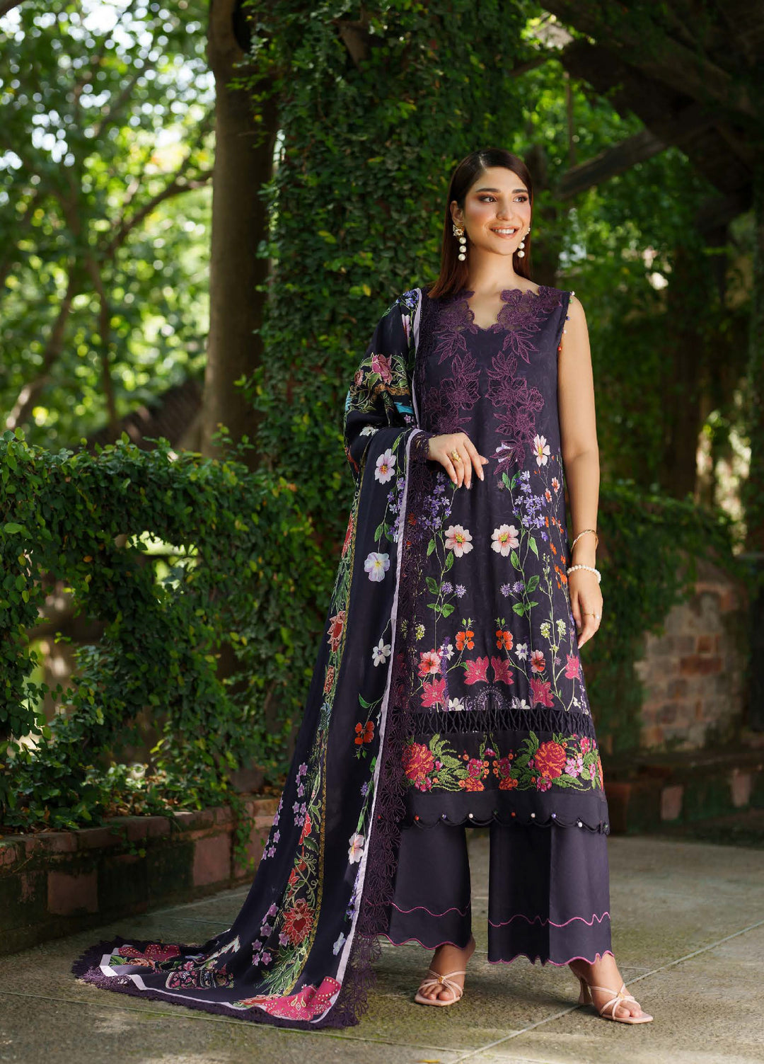 Meraki by Asifa And Nabeel Unstitched Viscose Embroidered Suits 3 Piece AN25MW ANM-04-Winter rose - Winter Collection