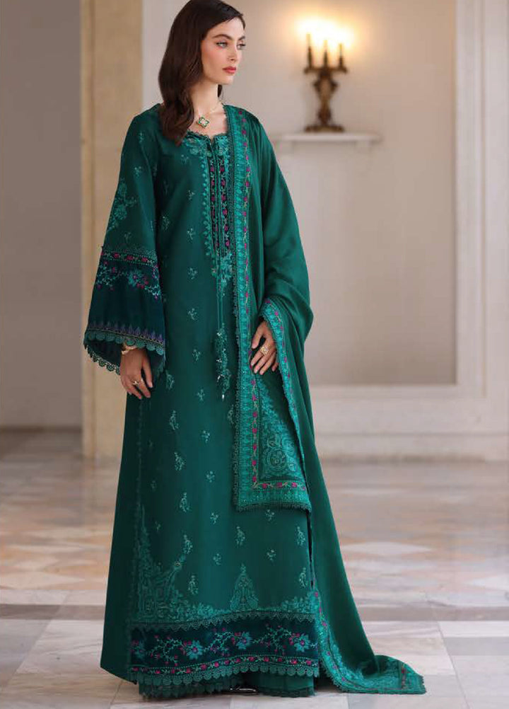 Noor by Saadia Asad Unstitched Khaddar Pashmina Shawl Embroidered Suits 3 Piece NSA25PW D2-Emerald Reverie - Winter Collection