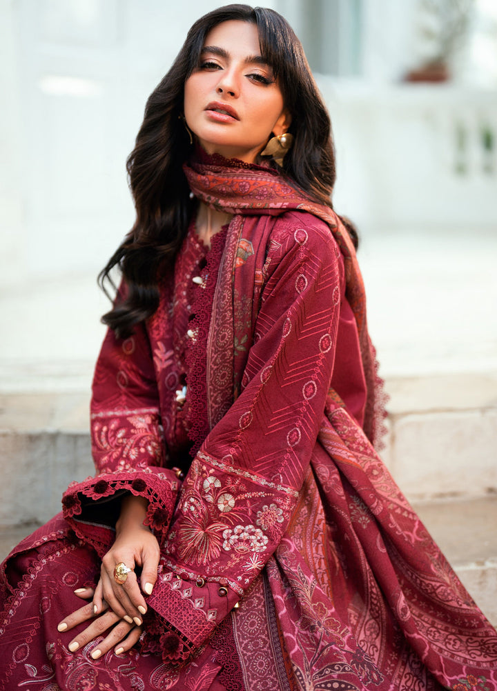 Florent Serenity Embroidered Woolen Shawls Unstitched Karandi Suits 3 Piece FL25WS FL-3A - Winter Collection