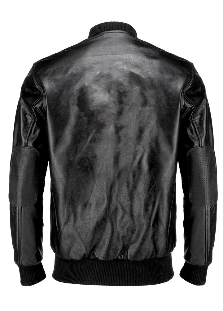 Mens Black Pure Cow Leather  Bomber Jacket