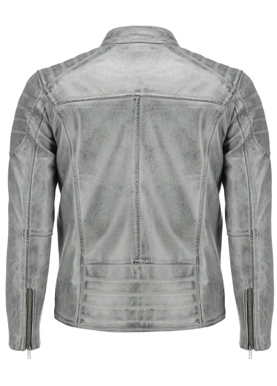 Mens Grey Wax Lambskin Biker Style Leather Jacket