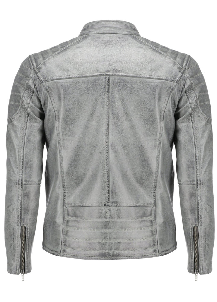 Mens Grey Wax Lambskin Biker Style Leather Jacket