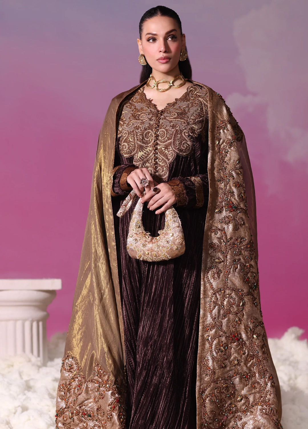Mount Olypus by Musferah Saad Pret Embroidered Velvet 2 Piece Bronze Legacy - Festive Collection