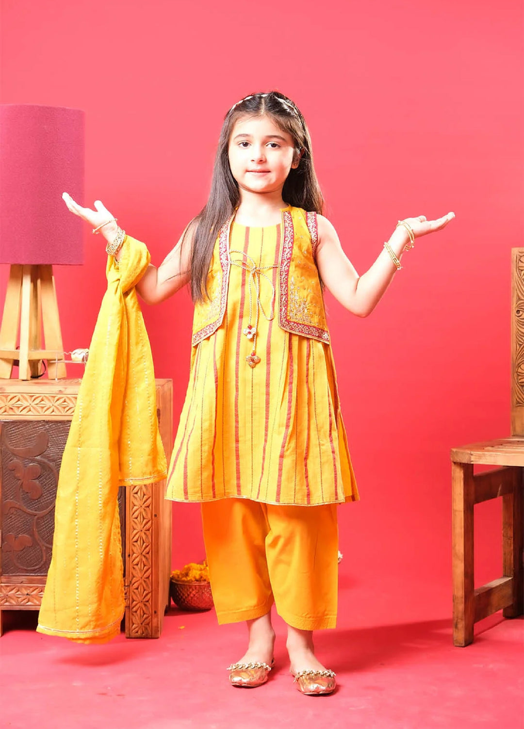 Senorita Girls RTW Solids Cotton 3 Piece Suit KBD-03350 - Casual Collection