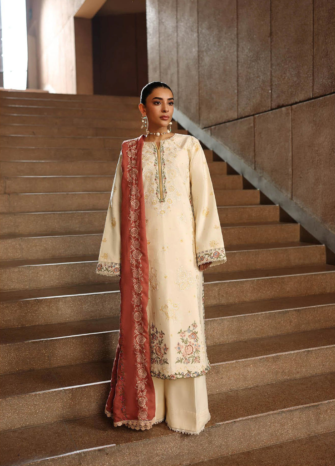 Rajbari Premium Unstitched Peach Winter Shawl Exclusive Embroidered Suits 3 Piece RB25PW D-11 - Winter Collection