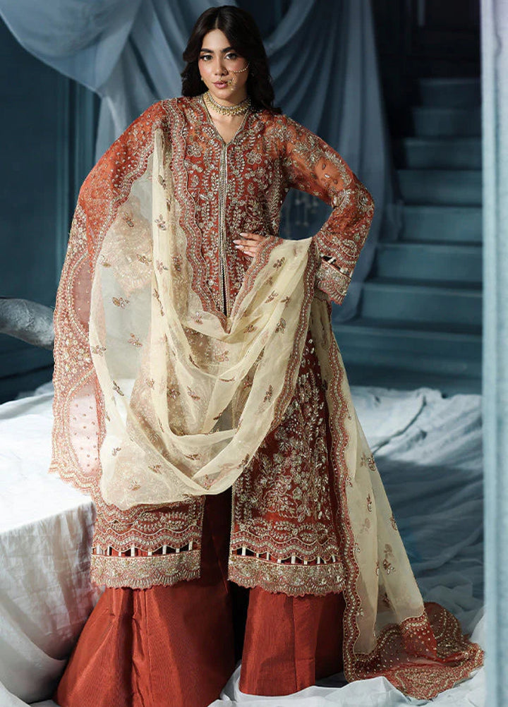 Zynoria by Saffron Unstitched Organza Embroidered Suits 3 Piece SFR25Z Burnt Topaz - Festive Collection