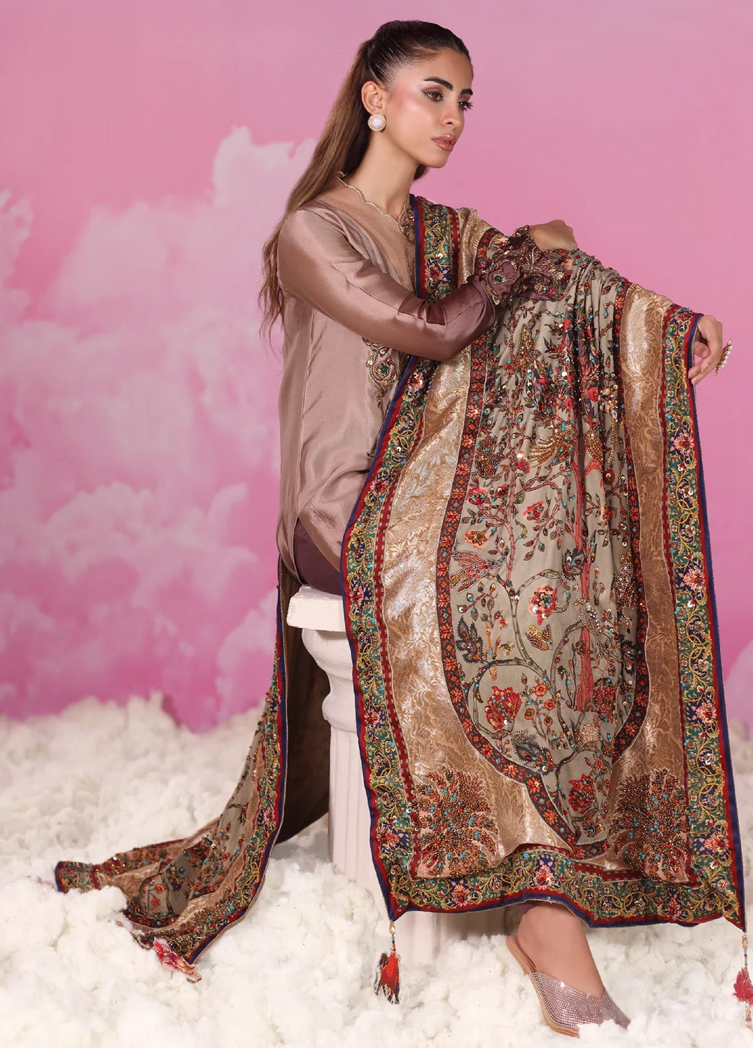 Mount Olypus by Musferah Saad Pret Embroidered Tissue Silk 2 Piece Aurora Rose - Festive Collection
