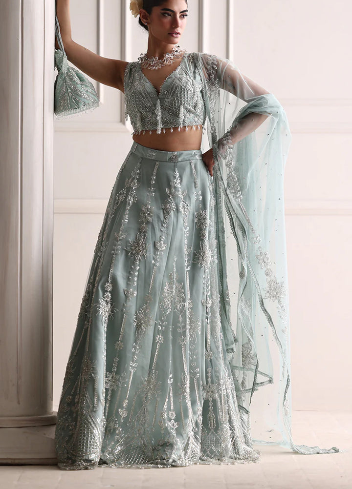 Threads And Motifs Women Pret Net Embroidered Blouse And Lehenga With Dup 3 Piece 9941 - Formals Collection