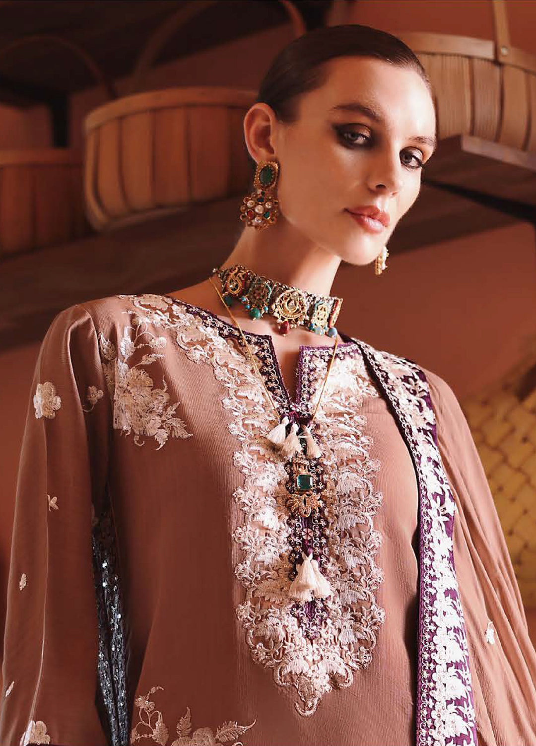 Nuvera Hemline by Mushq Unstitched Raw Silk Embroidered 3 Piece Suit MU26UNH D-6 Sally - Festive Collection