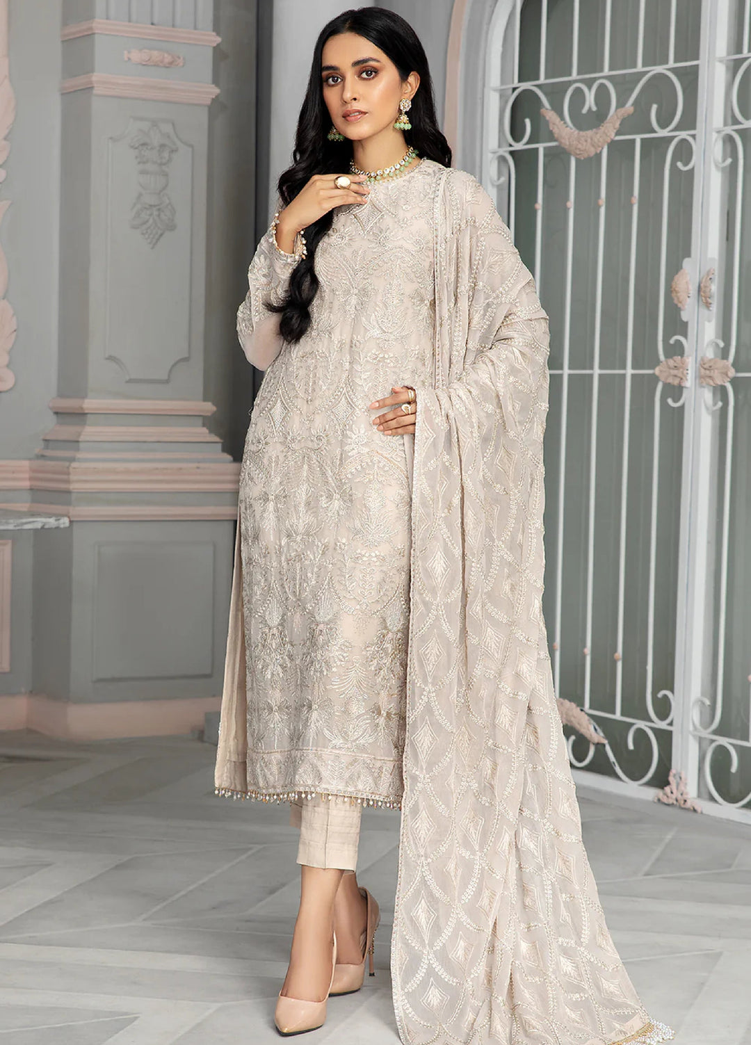 Zarif Unstitched Embroidered Chiffon 3 Piece Suit ZR26UF Bahaar ZB-08-Fauna - Festive Collection